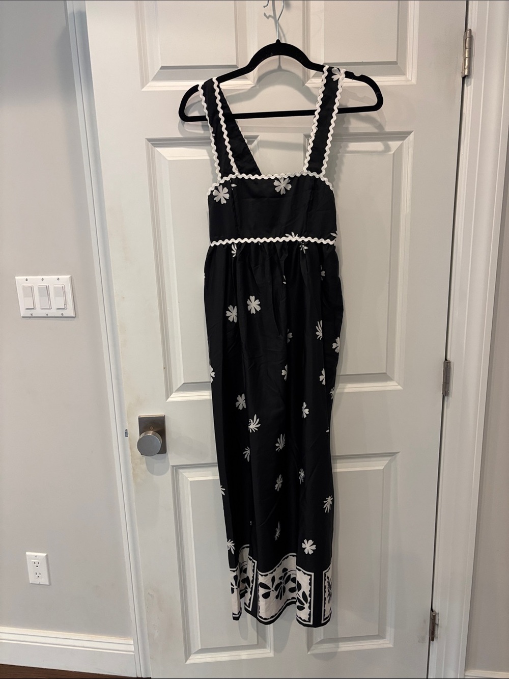 Opponelli Black Maxi Dress with White Floral Trim